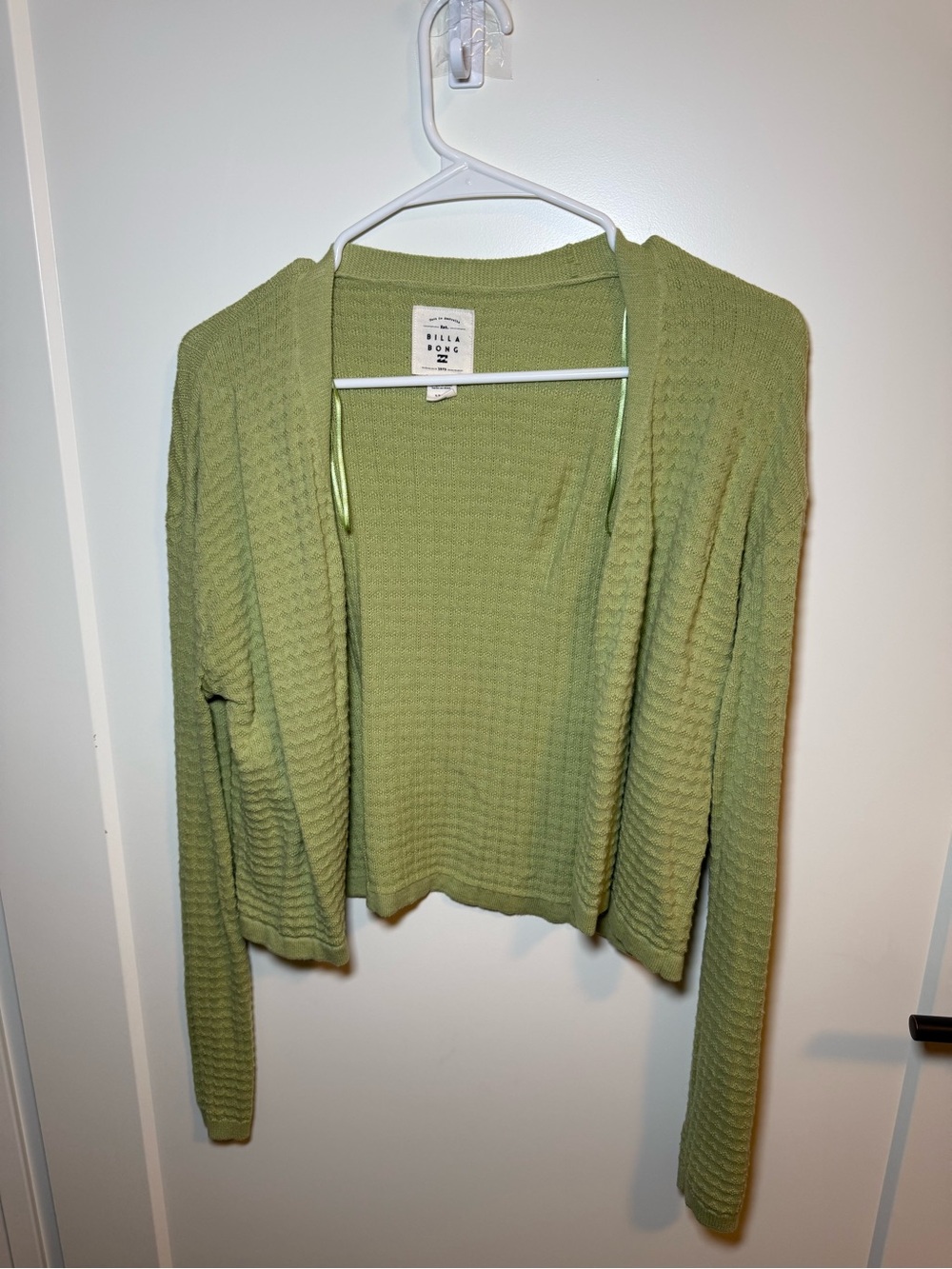 Billabong Olive Green Waffle Knit Open-Front Cardigan